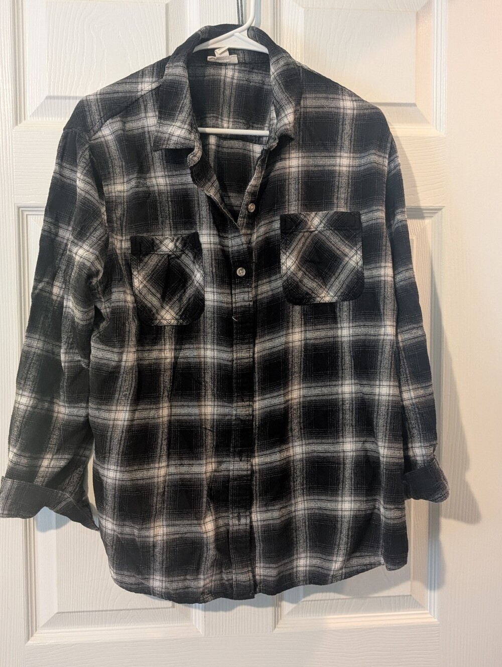 Black & White Plaid Button-Up Shirt